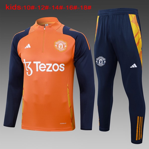 Niños Sudadera De Training Manchester United 2024 2025 Naranja Azul 3